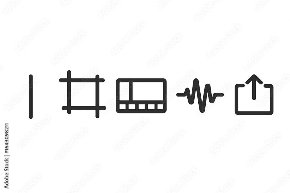 Poster collection of modern user interface icons representing various multimedia functions and features