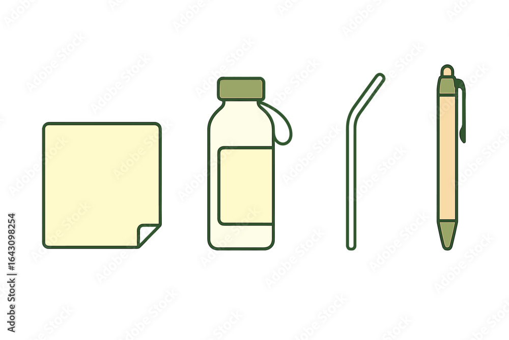 Poster collection of stationery items displayed on a clean background with focus on functionality and simpl