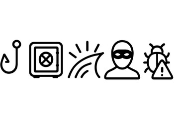 Fototapeta premium Graphic symbols illustrating theft, security, and caution scenarios in a digital context for educational use
