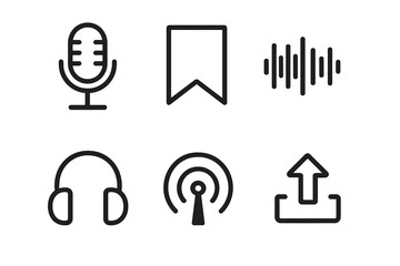 Various audio and communication icons representing recording, broadcasting, and listening activities in a digital context