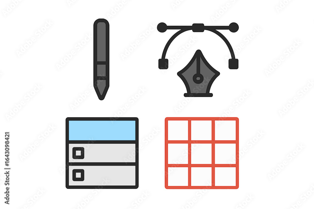 Poster graphic design tools displayed on a digital interface illustrating creative process and innovation i