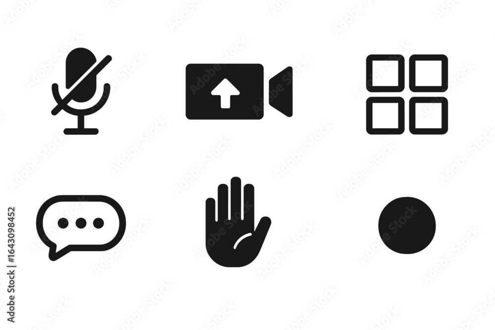 Poster symbols representing communication tools and controls for digital interactions in modern technology 