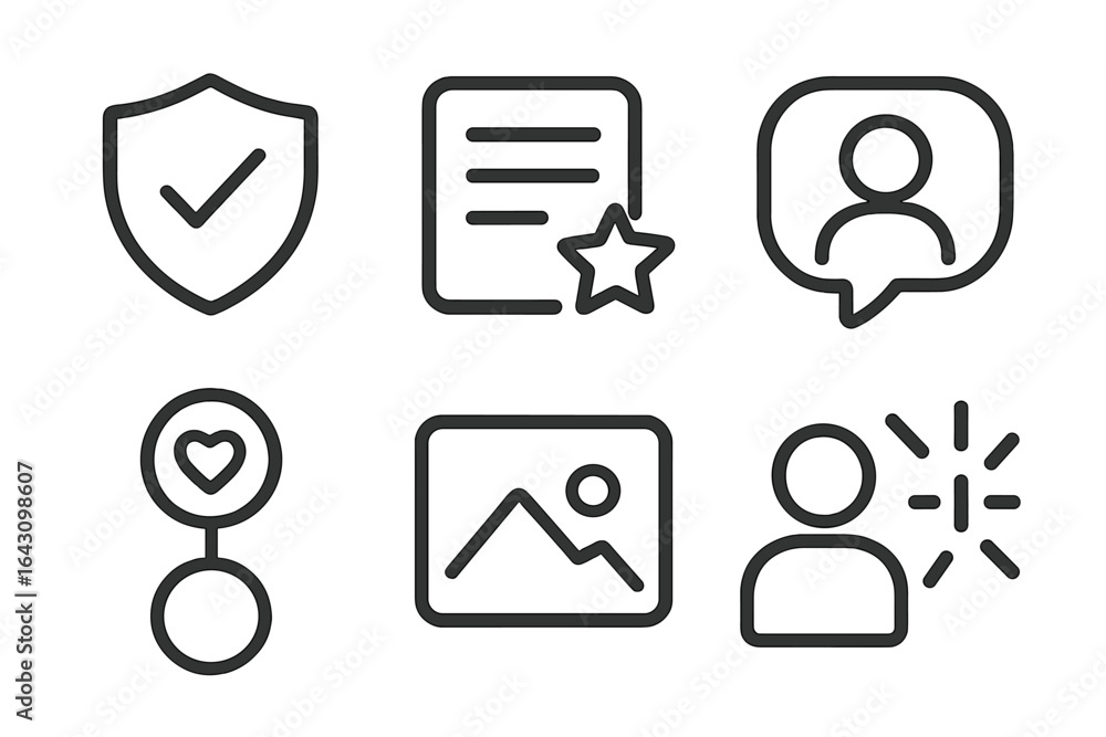 Poster icons representing user profile features in a digital interface for enhancing online interactions an