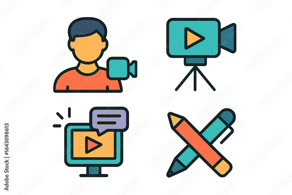 Aufkleber creative video production elements showcasing a content creator recording engaging visuals and inter