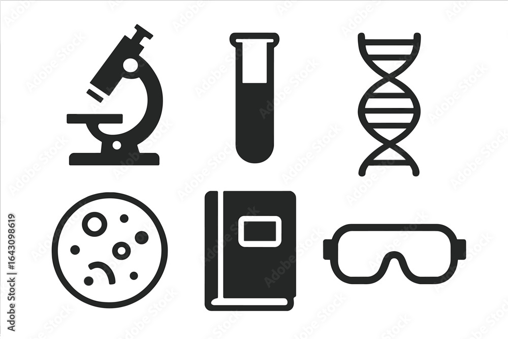 Poster science tools and symbols in a laboratory setting representing research and experimentation