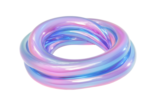 Iridescent swirl slime toy isolated on transparent background. Blue with pink gradient spiral fluid holographic isolated on white background, 3d rendering.