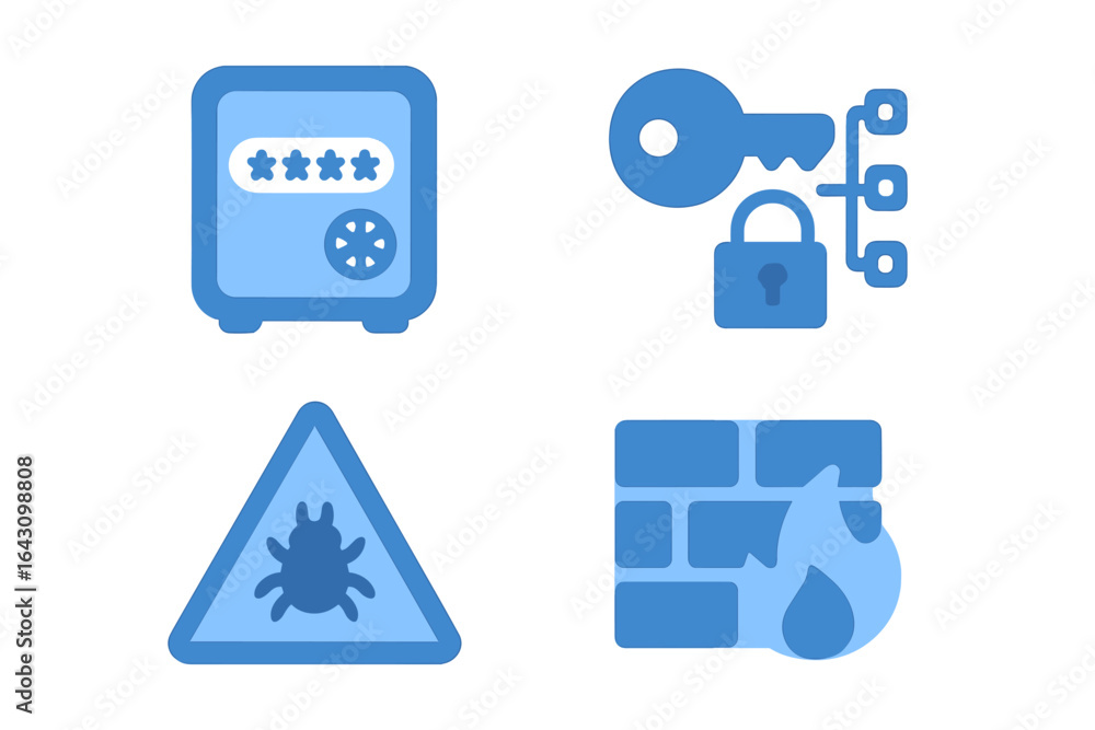 Poster secure storage symbols representing safety and protection measures for valuables in a minimalistic d