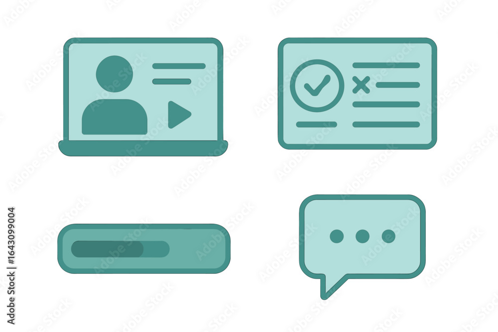 Poster modern digital elements representing online communication, profile creation, and progress in a web i