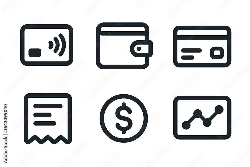 Aufkleber digital payment tools and financial management icons displayed on a clean background in a minimalist