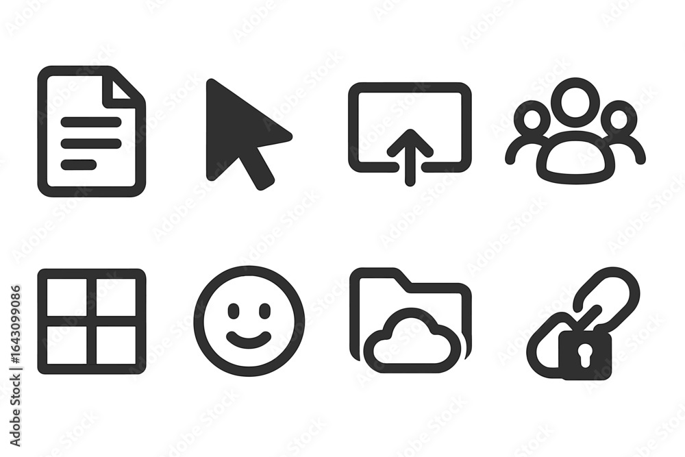 Poster visual representation of digital symbols showcasing various functions and concepts in technology and