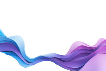 Flowing abstract wave of blue and purple colors isolated on transparent background. Border blue purple fluid wave movement isolated on white background.