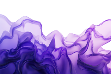 Flowing purple fabric waves isolated on transparent background. Border blue purple fluid wave movement isolated on white background.