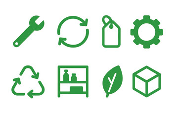 Green icons representing sustainability, recycling, and eco-friendly practices for environmental awareness and action