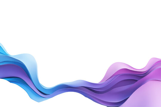 Flowing abstract wave of blue and purple colors isolated on transparent background. Border blue purple fluid wave movement isolated on white background.