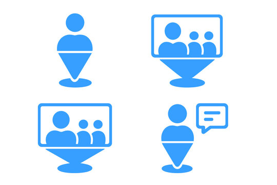 Icons representing virtual meetings and online communication for remote collaboration and engagement