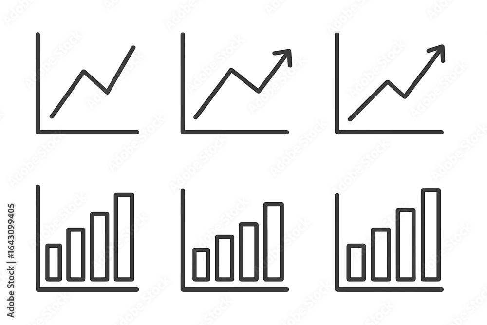 Poster simple line and bar graphs representing growth and progress in data analysis, business performance, 