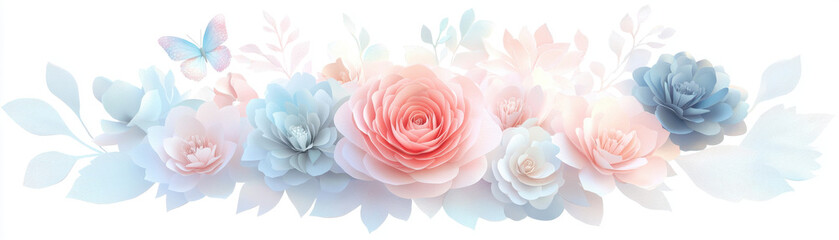 abstract cut paper flowers isolated on white background