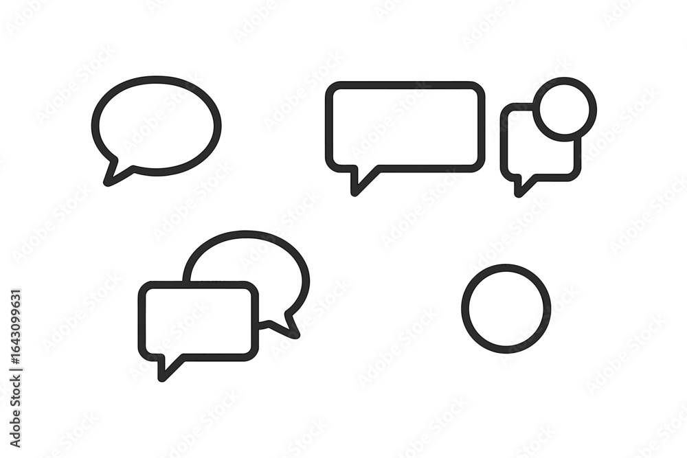 Poster various speech bubble designs representing conversation and communication dynamics in a minimalist s