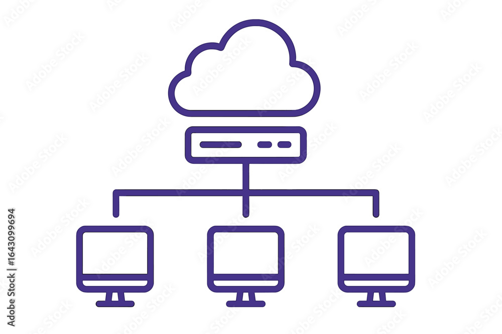 Poster cloud computing network diagram illustrating connections between multiple devices and a centralized 