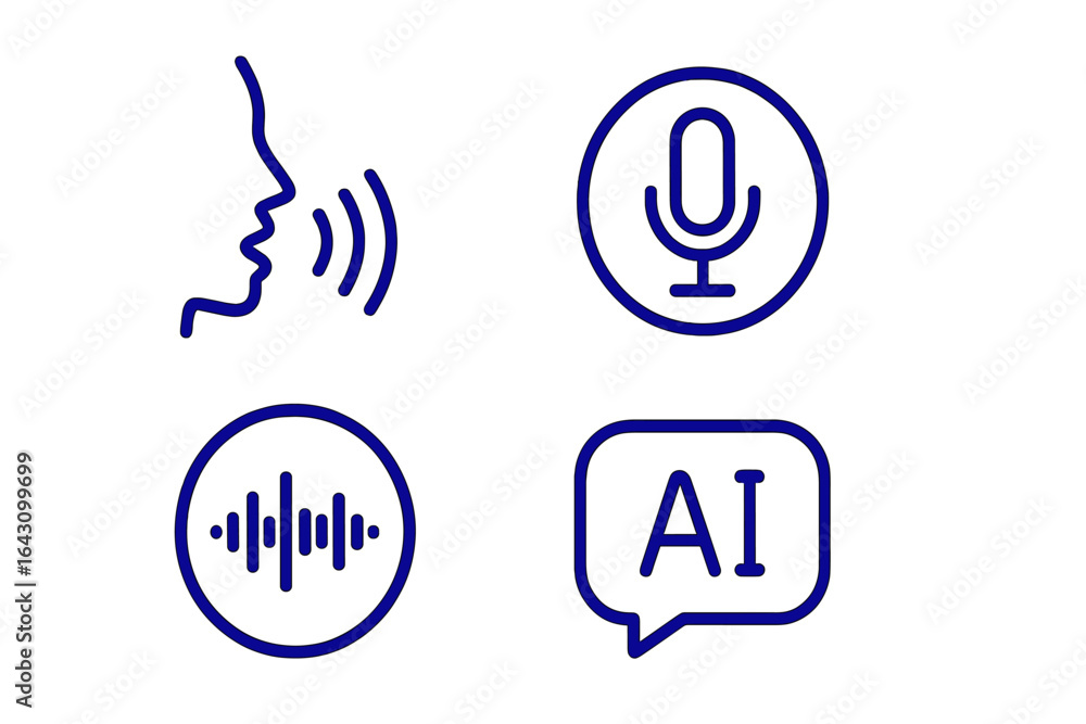 Poster innovative technology icons showcasing voice recognition and artificial intelligence features and th