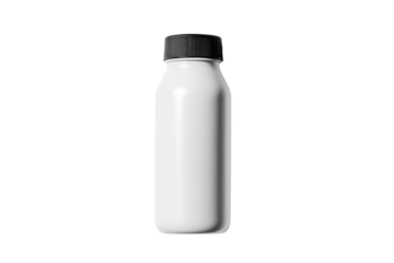 Glass bottle filled with creamy white liquid isolated on transparent background. Bottle of milk isolated on white background.