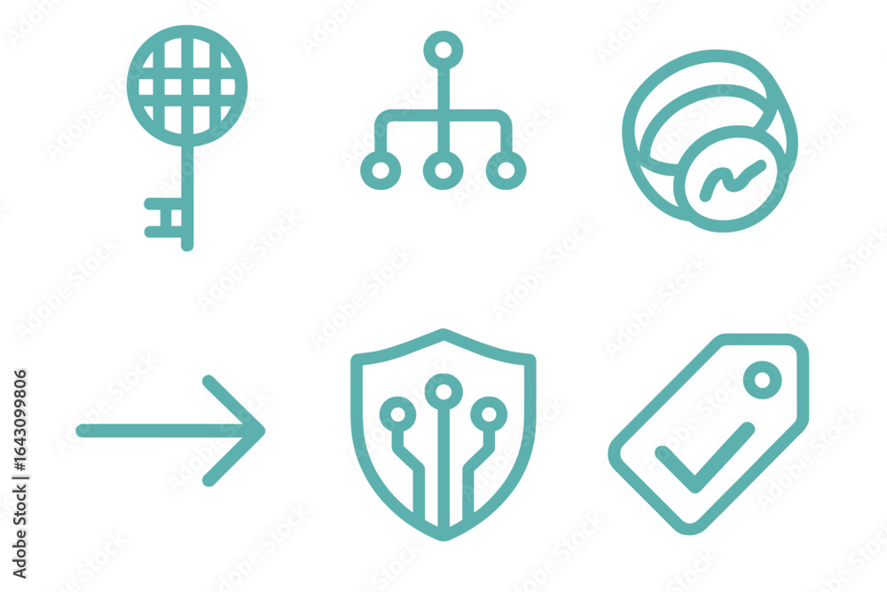 Poster modern technology symbols representing connectivity and security in digital systems