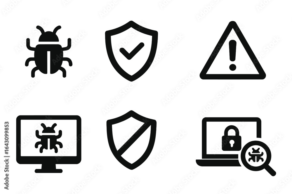 Poster visual representation of cybersecurity concepts including malware, protection, and alerts in a digit
