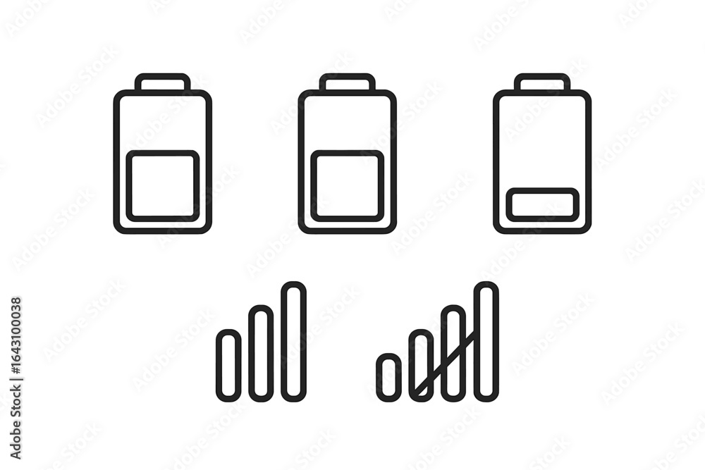 Poster battery status icons illustrating power levels and signal strength for devices in a minimalist desig