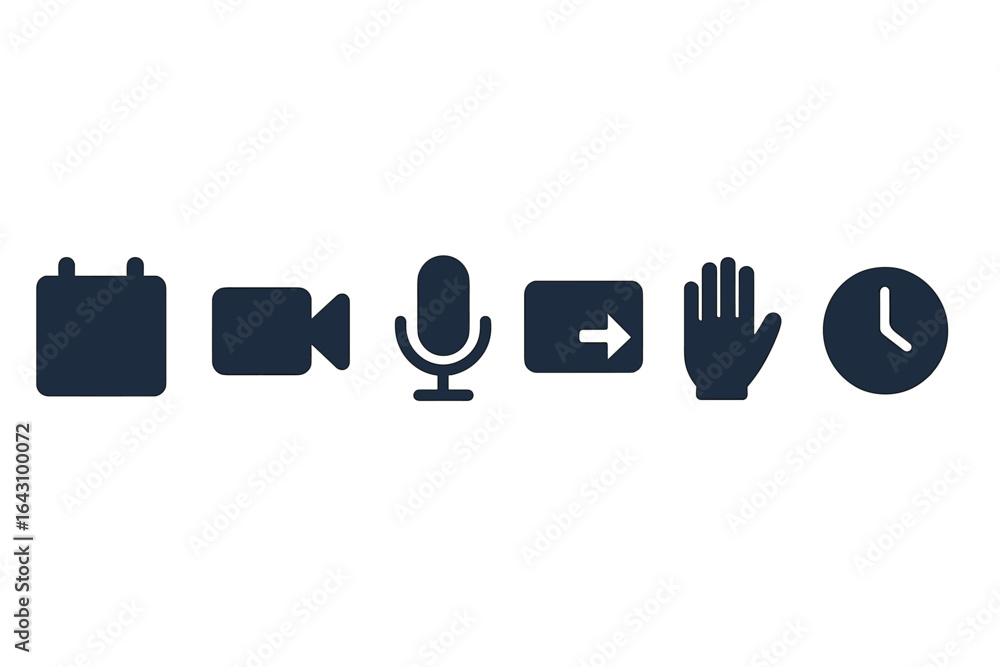 Poster icons representing various communication and scheduling activities including recording and time mana