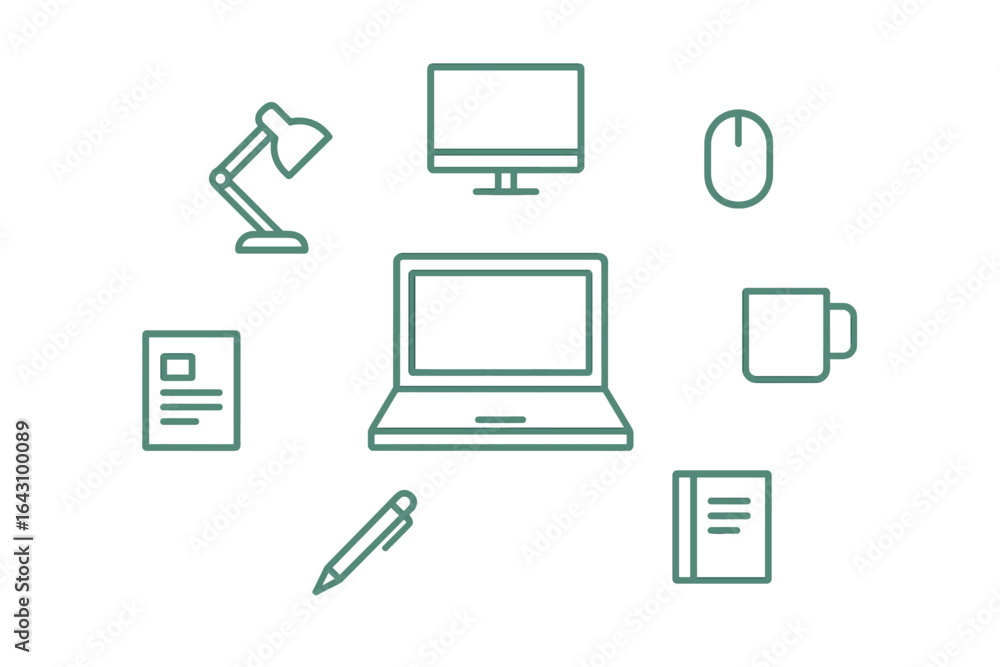 Poster workspace setup featuring essential items for productivity and efficiency during a workday