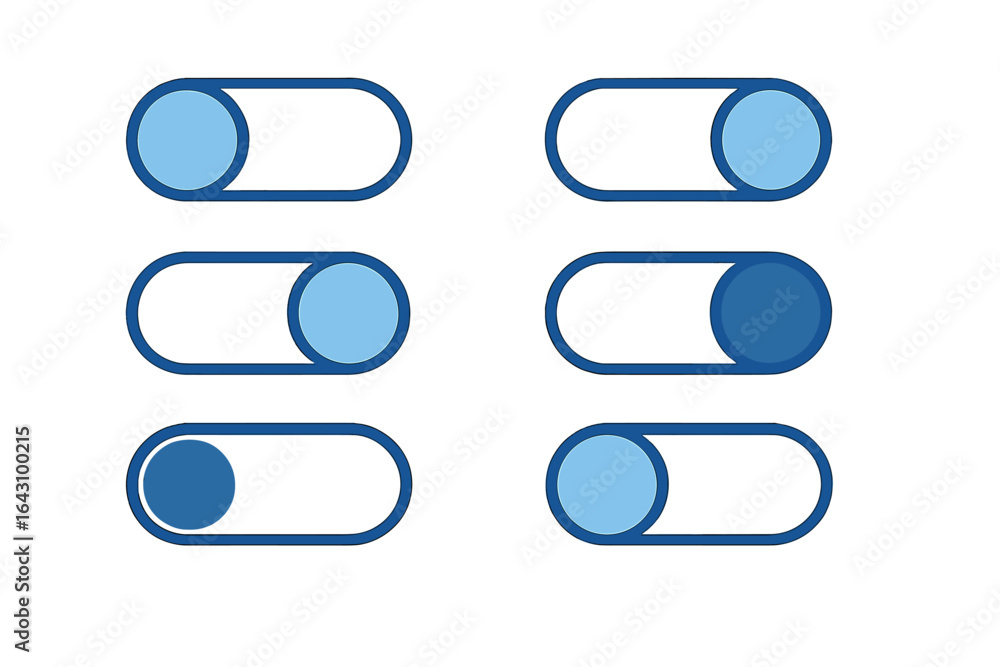 Poster toggle switch designs in varying positions and colors showcasing modern interface elements for user 