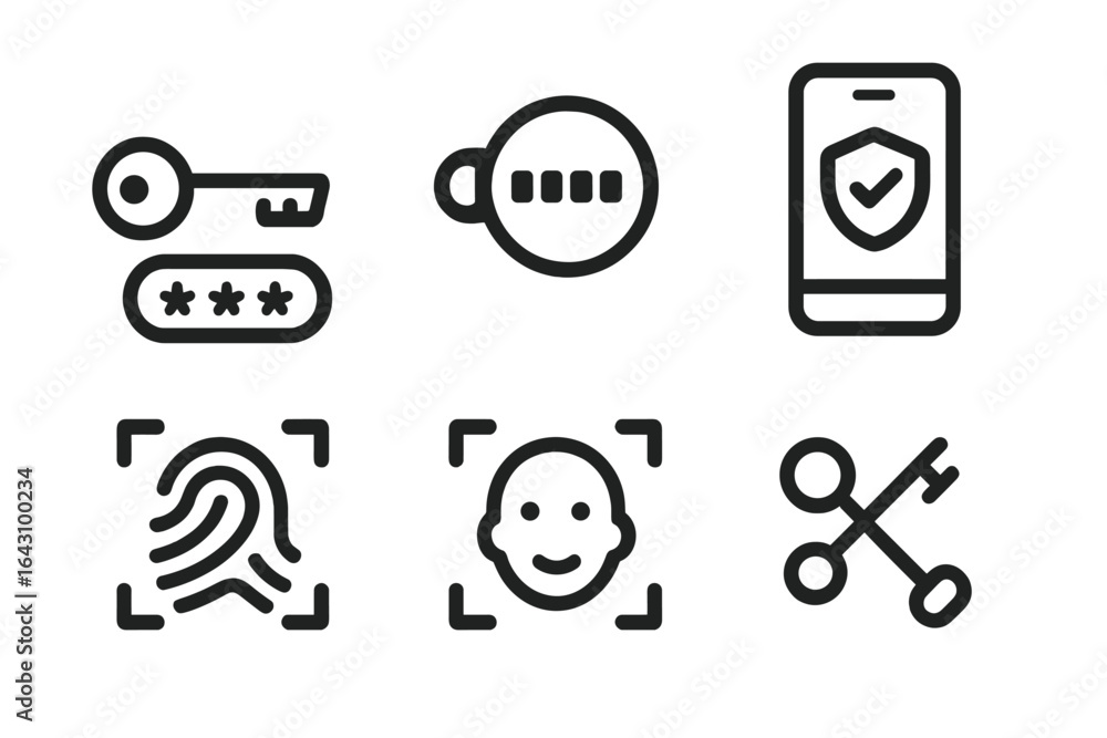 Poster secure digital authentication methods including key, password, fingerprint, and face recognition in 