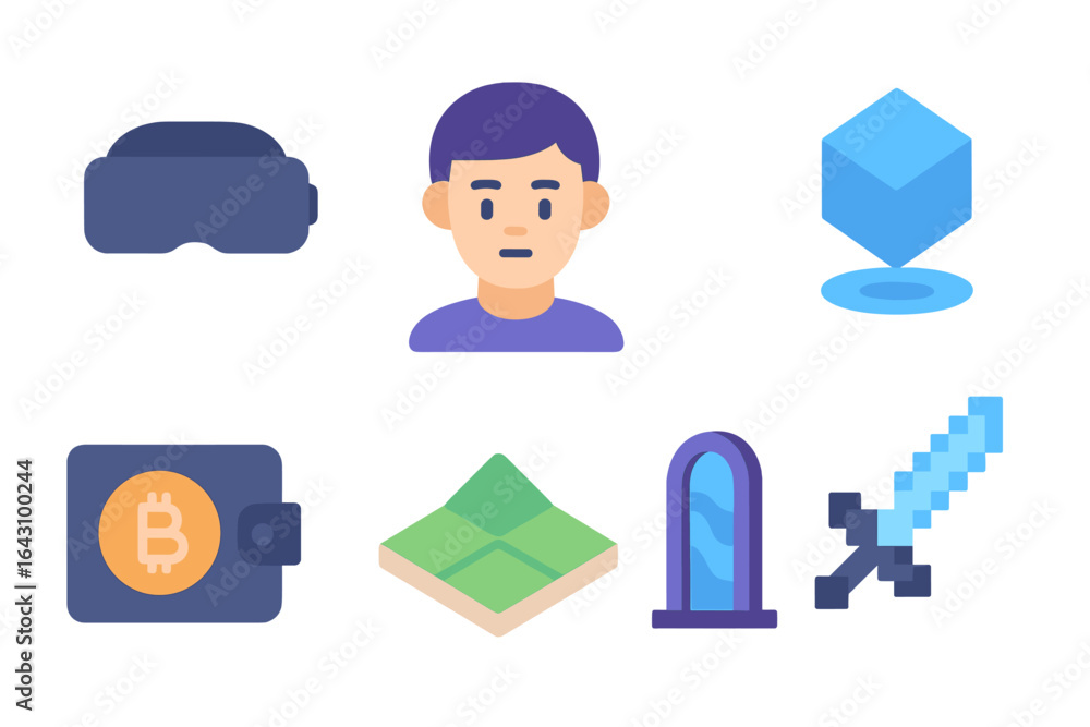 Aufkleber exploring virtual reality with immersive technology and digital assets in a futuristic landscape