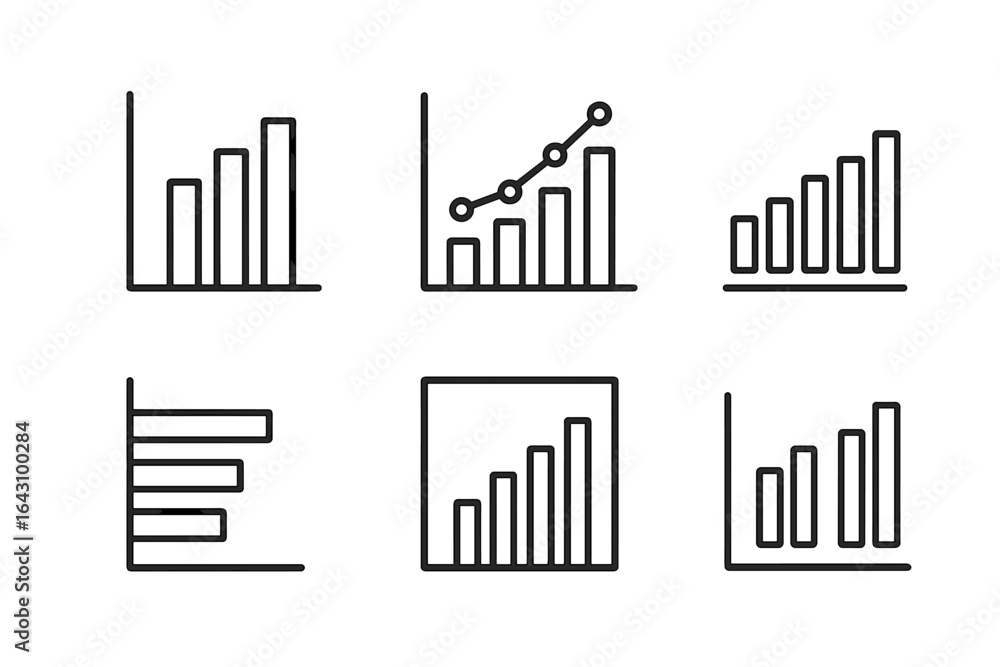 Poster various bar and line graphs showcasing data trends in a simple, minimalistic design for presentation
