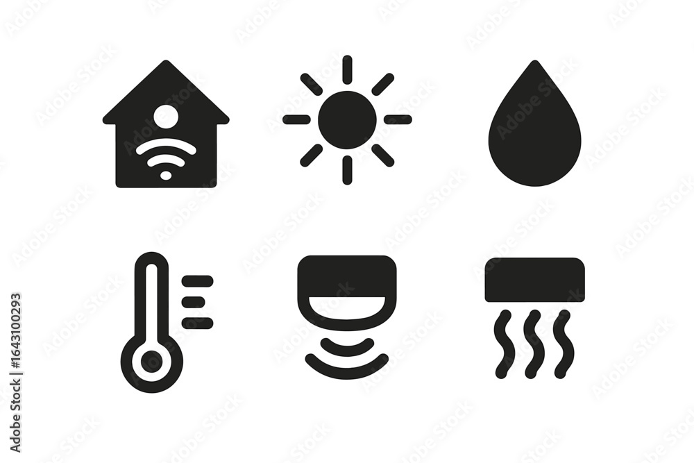 Aufkleber smart home icons representing technology and environment tracking features for automated living syst