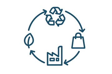 Waste management and recycling process illustration showing circular economy principles in a simple graphic design