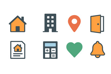 Various icons representing real estate, location, and home services displayed in a creative and minimalistic design suitable for digital applications