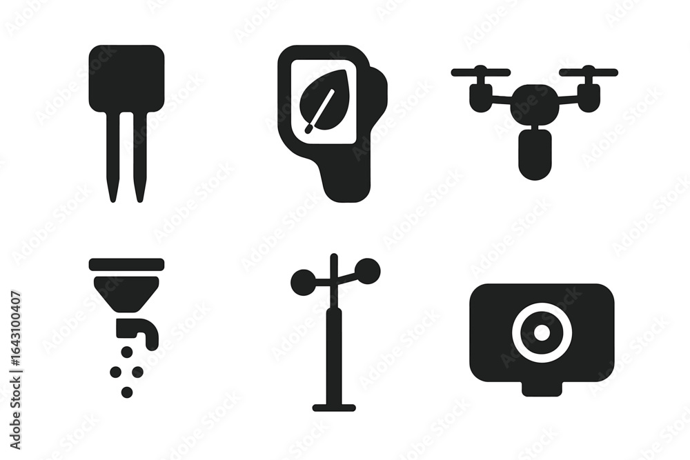 Aufkleber collection of modern technology icons including a drone and measurement tools displayed on a simple 