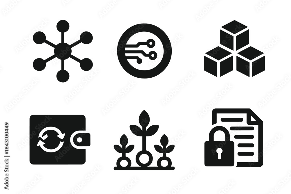 Poster digital symbols representing technology and nature in a minimalist design for modern applications