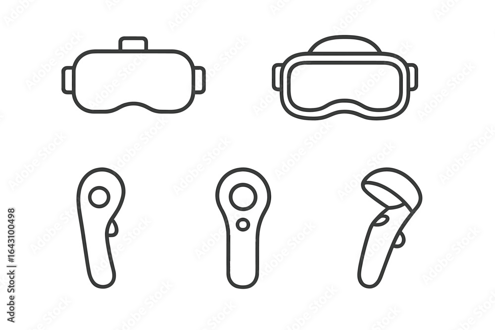 Poster virtual reality headsets and controllers on a plain background illustrating modern gaming technology