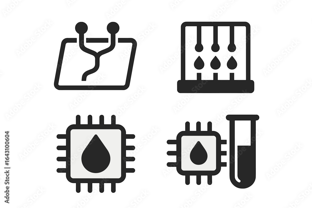 Poster modern technology icons representing fluid dynamics in engineering applications and scientific innov