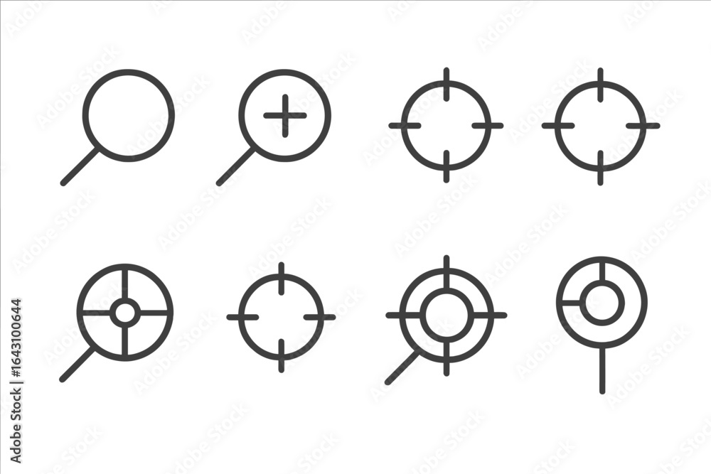 Poster different styles of target icons often used in digital interfaces during various applications