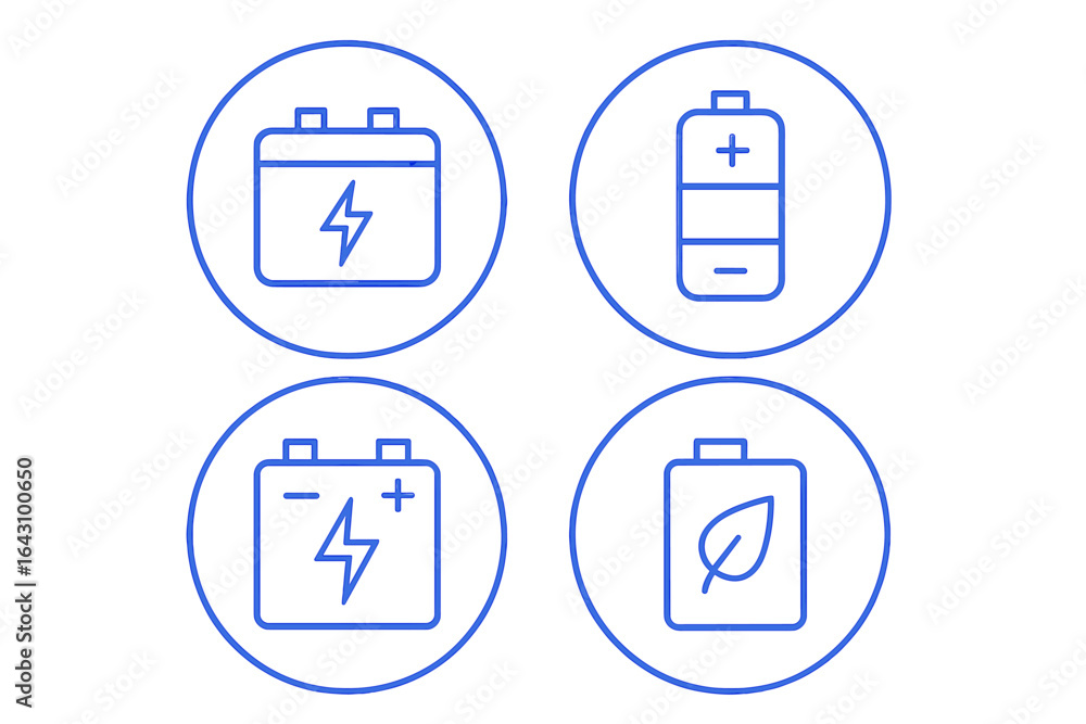 Poster vector icons of different battery types representing energy storage and power supply concepts in a c
