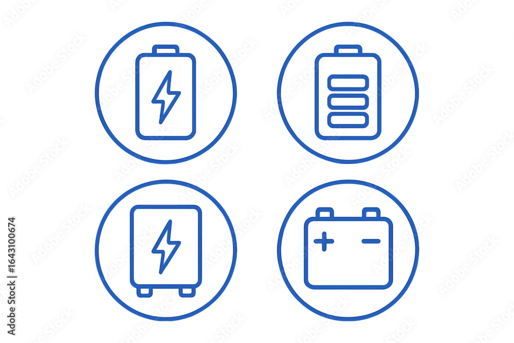 Poster battery icons representing various types of energy storage solutions displayed in a modern design