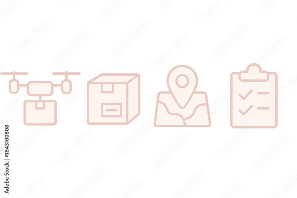 Poster delivery and logistics process represented through icons showcasing technology and organization in o