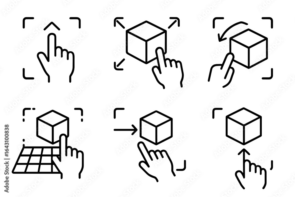 Poster interactive guide to manipulating a 3d object using touch gestures for digital interfaces