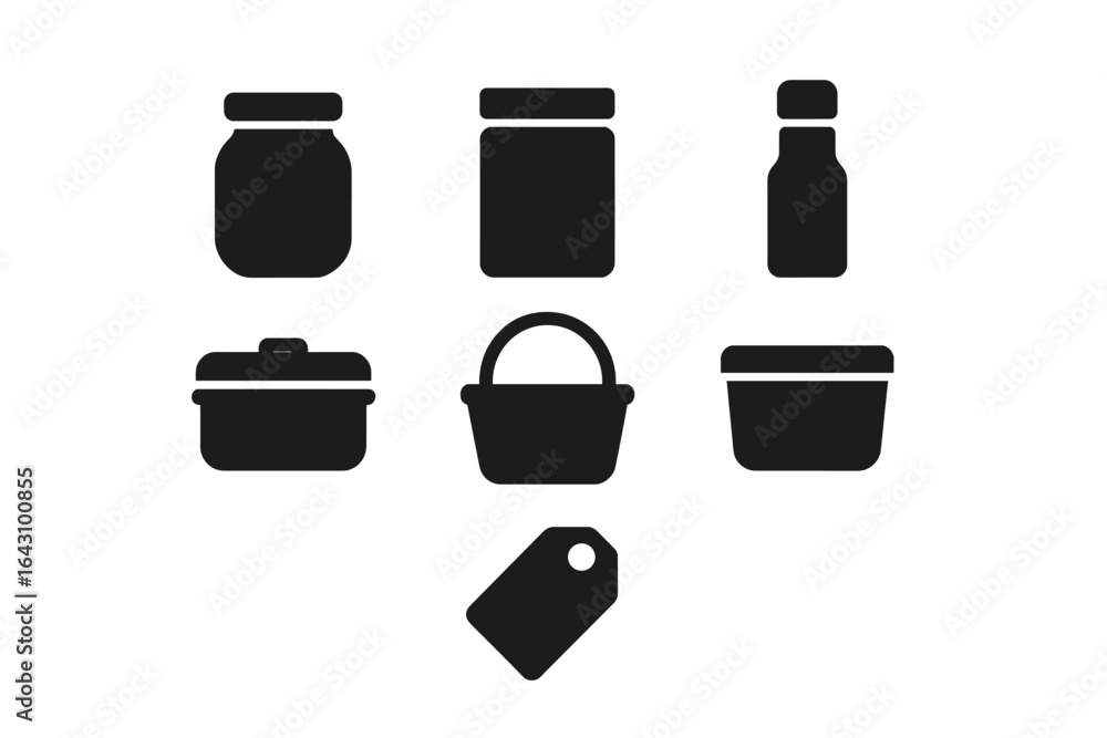 Aufkleber various container shapes displayed against a plain background for storage concepts and organization 