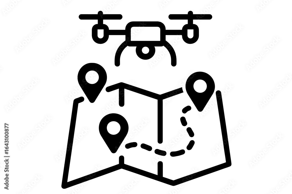 Fototapete using a drone to navigate a detailed map with multiple waypoints for precise location tracking
