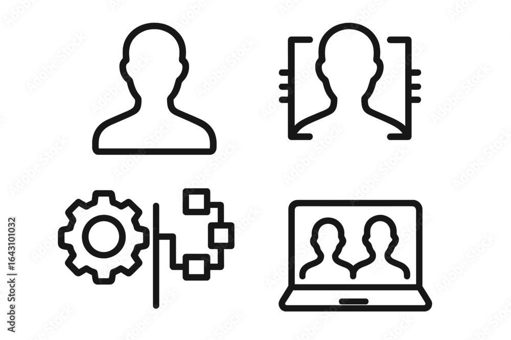 Aufkleber icons representing digital identity verification and technological processes in a minimalist style