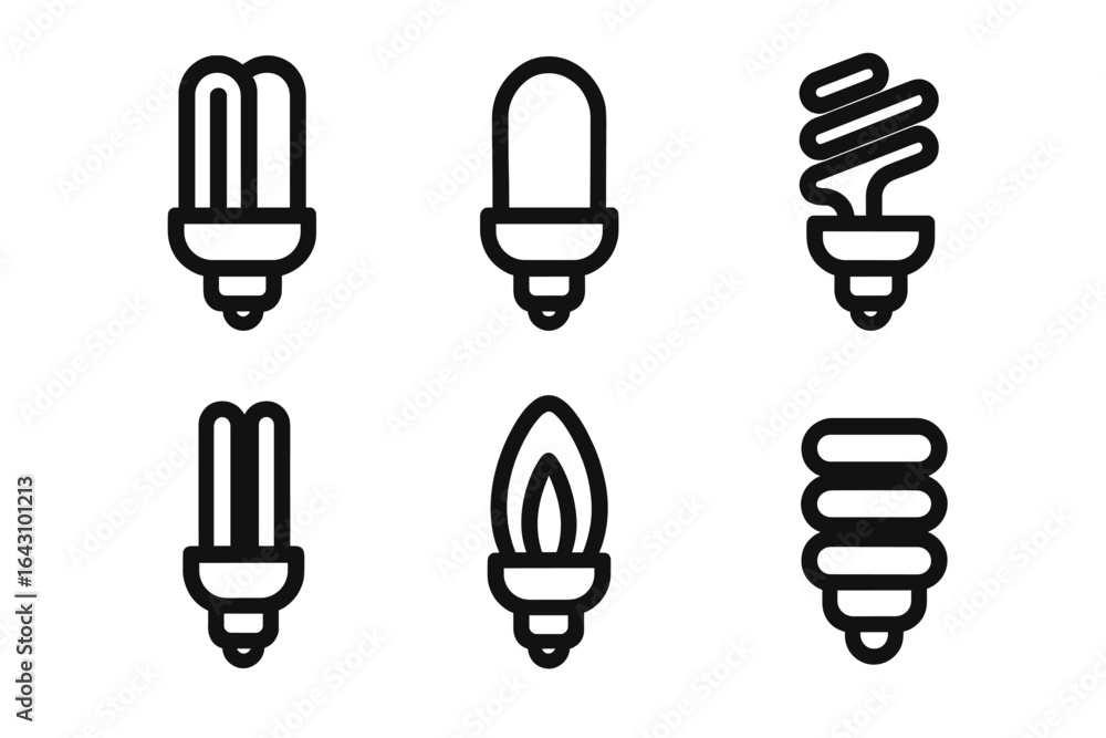 Poster various types of light bulbs displayed in a grid format showcasing modern designs and energy-efficie